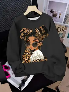 Girls Soft Polyester Printed Crewneck Sweatshirt, Comfortable Long Sleeve Casual Top for Fall and Winter, Great Birthday and School Gift