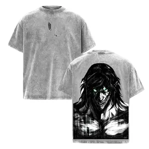 Retro Heavy Eren Yeager x Attack On Titan Ver 2 Anime Double Printed Men's Vintage Tee Washed Unisex Oversize Anime Manga Washed Heavyweight Cotton T-shirt, Anime Gift For Him