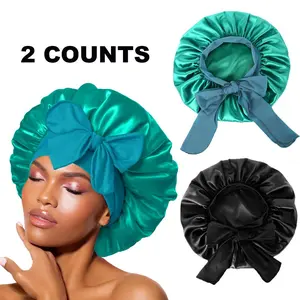 Two sleeping caps for ladies, made of super soft satin silk, prevent hair from being flattened or broken, suitable for different hair lengths and styles.