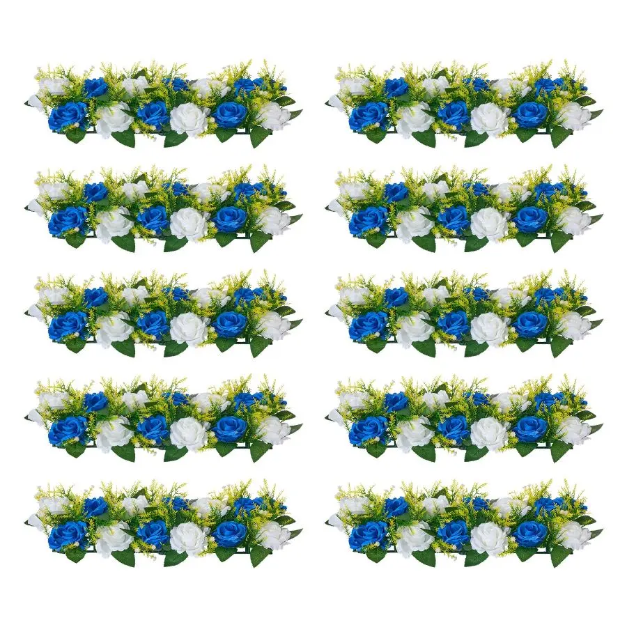 VEVOR Flower Ball Arrangement Bouquet 10 PCS, 19.6x 8.6 Inch Artificial Flower Balls Wedding Table Centerpieces, Faux Rose Arrangements for Wedding Centerpiece Home Decoration, Blue and White Roses