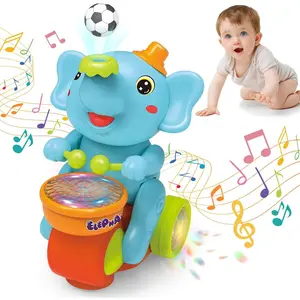 Baby Crawling Toy: Electronic Walking Elephant Drummer with Floating Ball, LED Lights, Music & Sounds | Interactive Sensory Toy