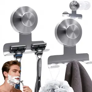 Heavy-duty 15.43LB stainless steel sucker razor holder, used for shower-304 stainless steel bathroom wall installation, damage-free detachable hook, used for towels, loofah, multi-purpose hook, Bathroom Organizer, Suction Cup Hooks