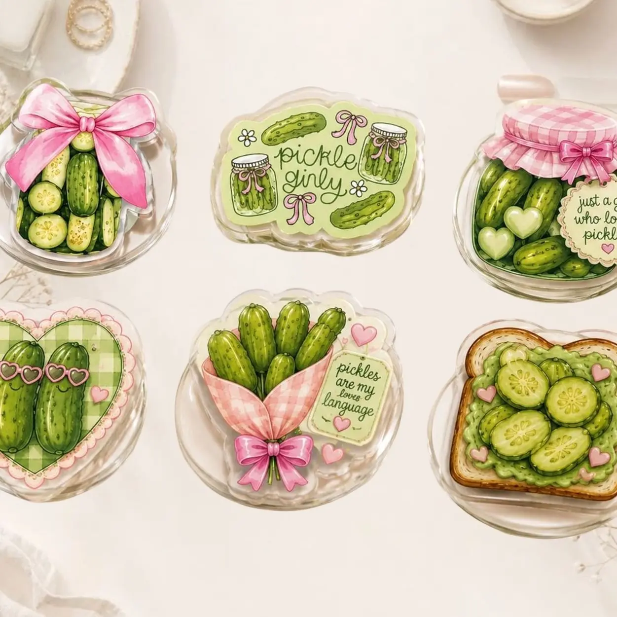 Pickle Acrylic Accessory Phone Grip, Cute Kawaii Phone Magntic Holder, Pastel Fruit Accessory, Cottagecore Gift for Her, Fruit Lover Grips
