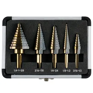 Step Drill Bits, 5PCS HSS Titanium Step Drill Bit Set, 50 Sizes High Speed Steel Step Bits for Metal with Aluminum Case B