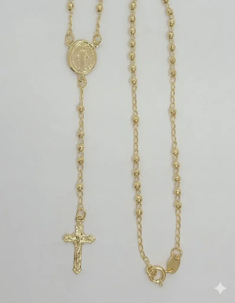 (1-3321) Gold Laminate - 3mm Beads Rosary Necklace - 16" - BGF.