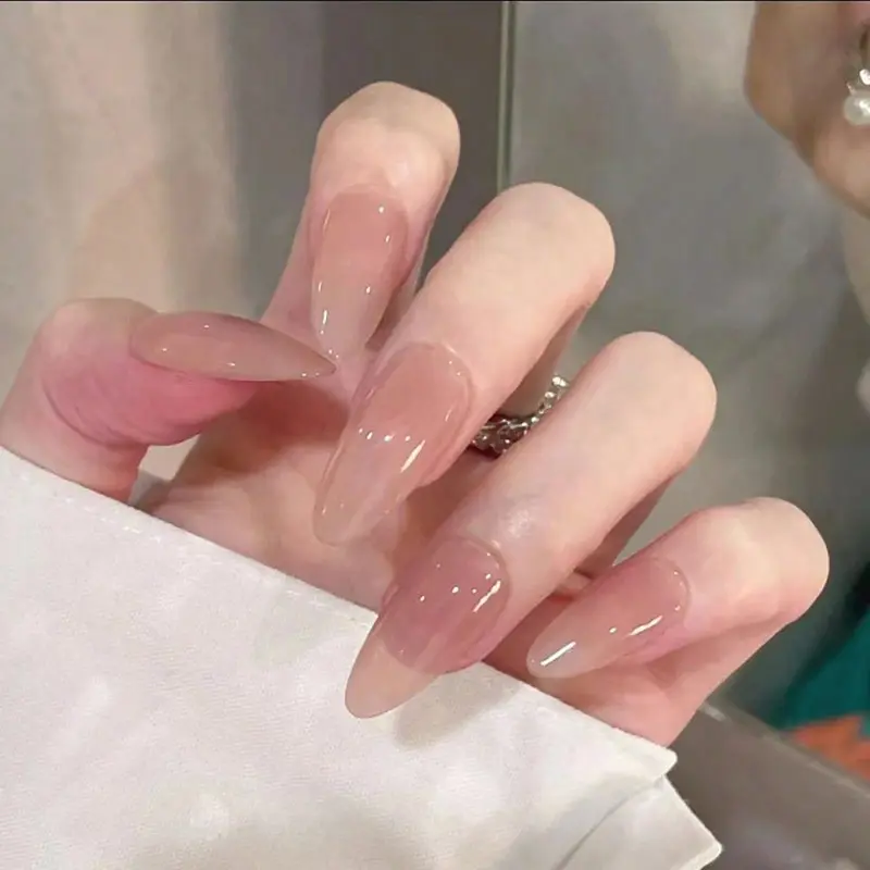 High-end long solid color press-on nails, almond-shaped glossy detachable nail pieces High-end long solid color press-on nails, almond-shaped glossy detachable nail pieces