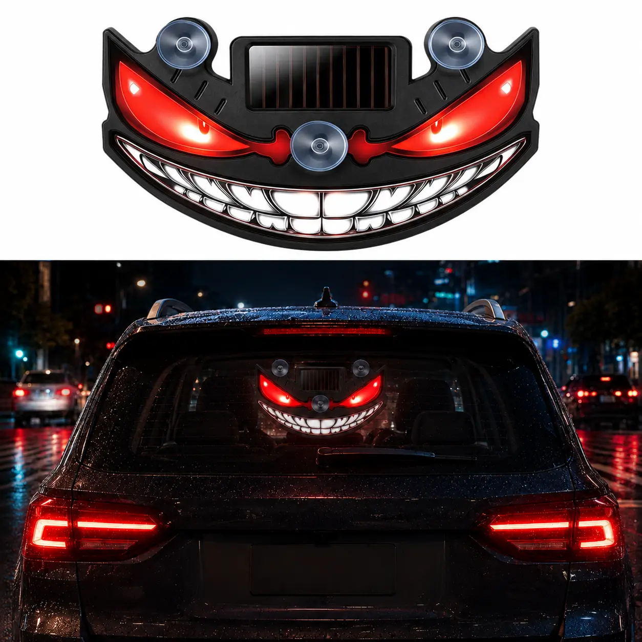 Solar Demon Eye LED Car Window Light - Wireless Windshield LED Light, Solar-USB Dual Charging, Suitable Night Drive & Car Meets, Car Interior Decor