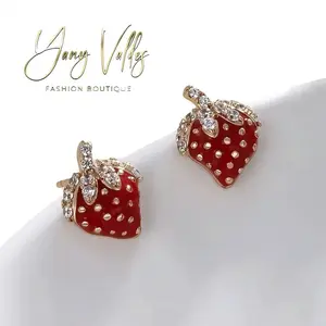 Strawberry stud earrings with gold plated finish, lightweight and easy to wear.