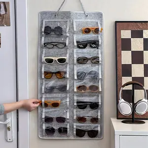 1 pc Durable Foldable Felt Eyewear Organizer with 16 Pockets – Wall-Mounted Sunglass and Eyeglass Storage Bag for Home and Office – Keeps Your Cool Glasses Dust-Free and Neatly Stored! Glasses Holder