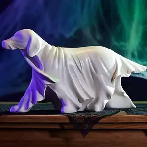 Halloween Dog Decoration, Ghost Flowing Cloak Walking Dog Ornament, Resin Desktop Decor, Home Party Gift, Horror Halloween Decorations