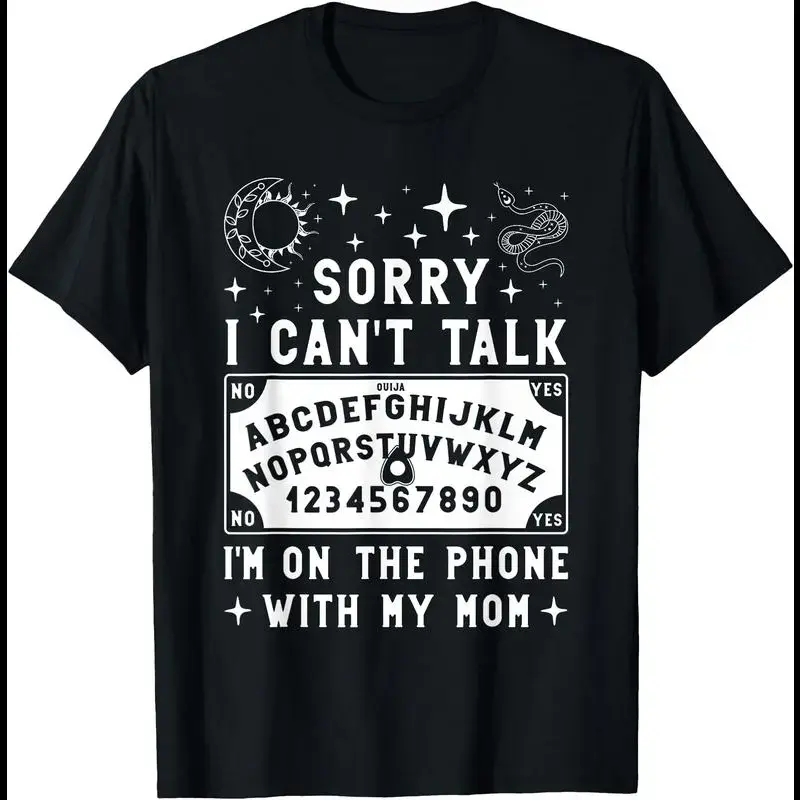 Ouija Board Graphic T-Shirt with 'Sorry I Can't Talk' Slogan, Women's Casual Streetwear Short Sleeve Top, Tshirt, Shortsleeve, Slogan T-Shirts, Round Neck, Crew Neck