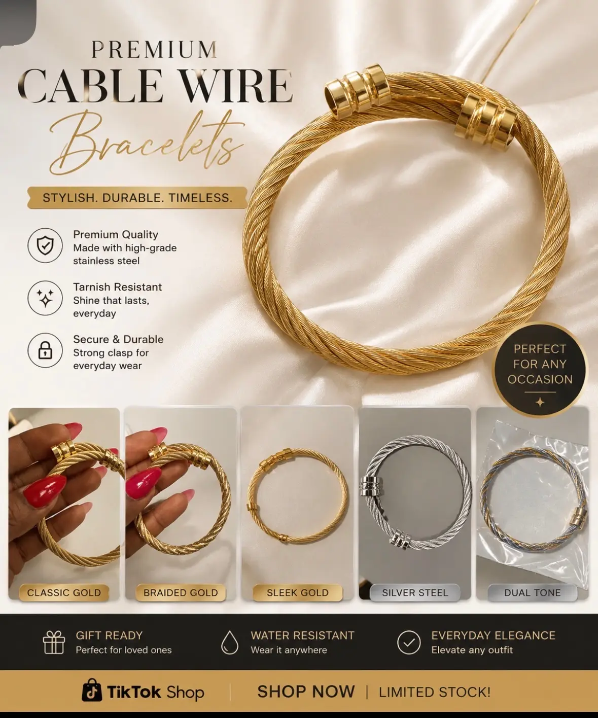 premium cable wire bracelet stainless steel twisted bangle for everyday wear