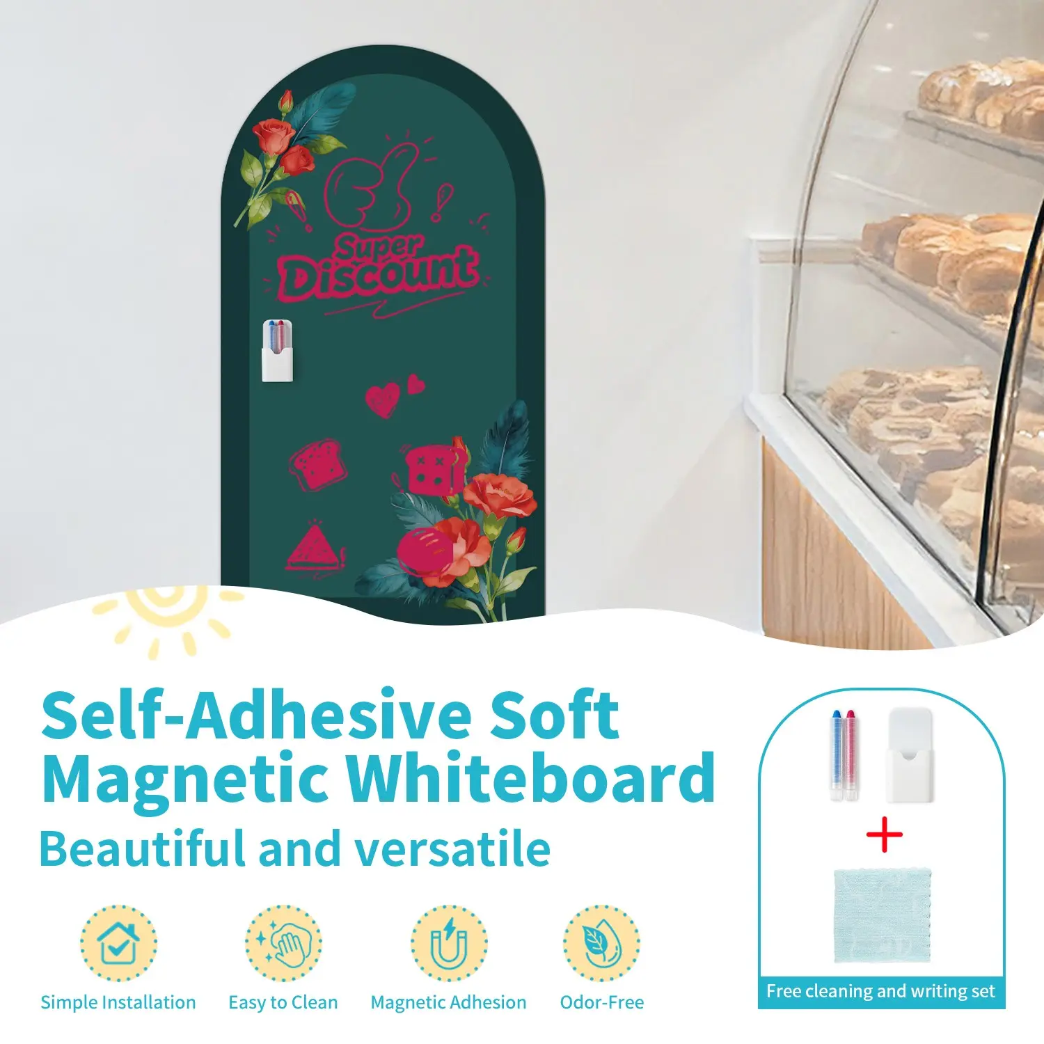 Arched Magnetic Whiteboard Wall Sticker, Peel and Stick Dry Erase Board, Removable No Residue, Strong Magnet, Easy Install