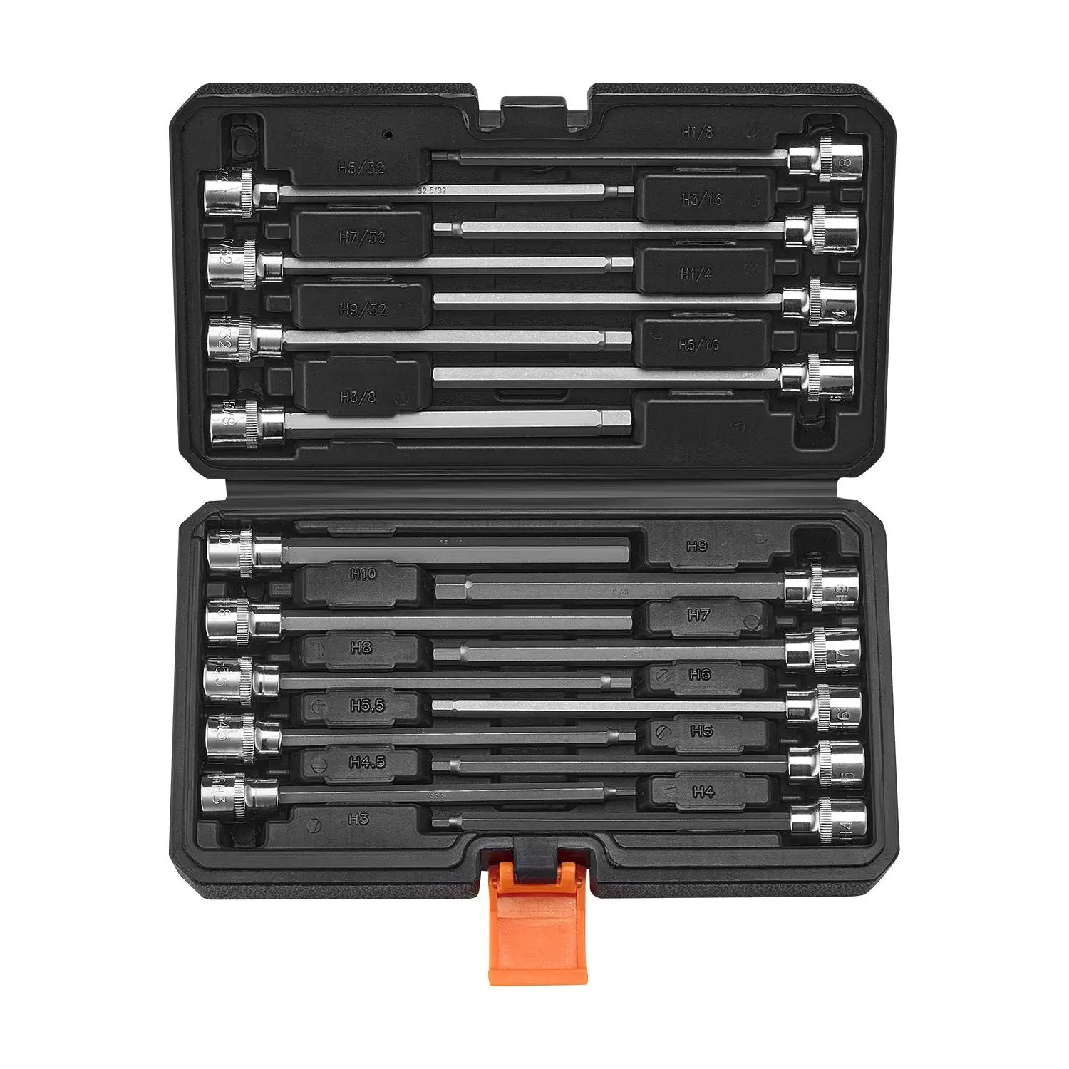 18-Piece 18h Extra Long Allen Hex Bit Socket Set, 3/8 in Drive, S2 Alloy Steel & Cr-V Steel, 3.8 Lbs/1.72 Kg, 6-Inches Sandblasted Chamfer Edge Bits, SAE/Metric Sizes, Enhanced Case, Easy Insertion, Drop-Resistant Mechanic Tools for Tight Spaces