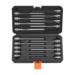 VEVOR Extra Long Allen Hex Bit Socket Set, 18-Piece 3/8 inch Drive, S2 Alloy Steel and Cr-V Steel, Standard SAE and Metric 1/8-Inch-3/8-Inch, 3-12mm, with Enhanced Storage Case, for Mechanics