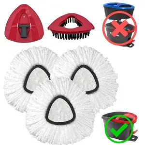 3 PACK Spin Mop Replace Head, Base, Mop Handle Replacement for OCedar EasyWring 1 Tank System - Include 3 Microfiber Refills, 1 Head Cover and 1 Scrubber(Hide inside)