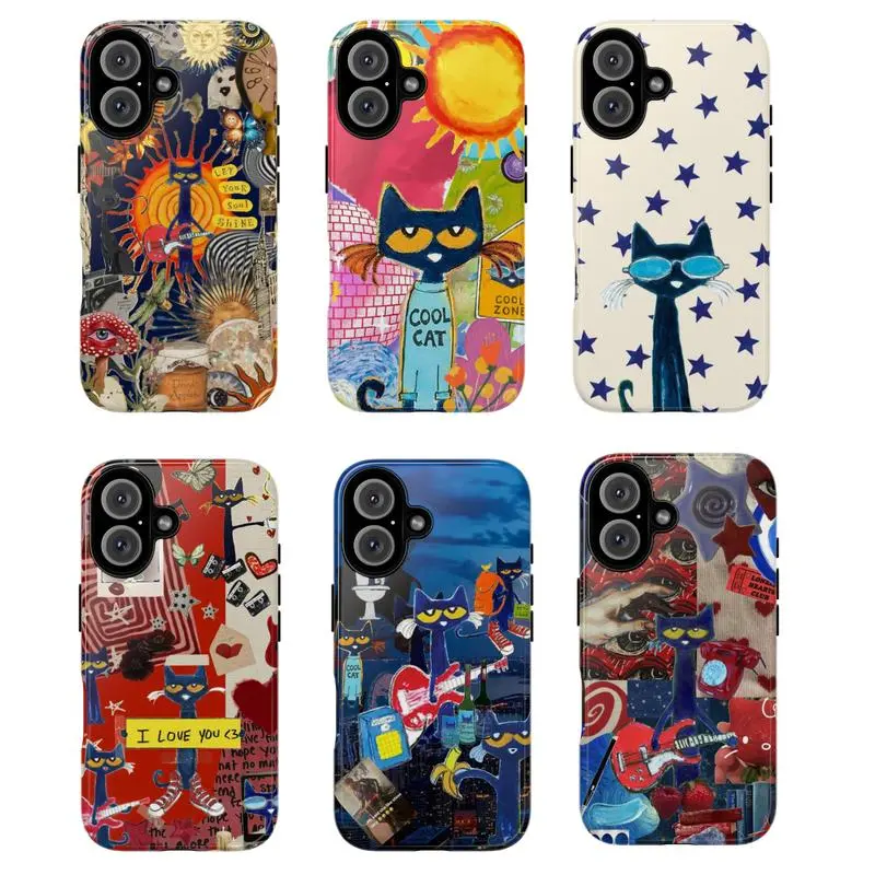 Petee the Cat Tough Custom Smartphone Case - Trendy Artistic Cat Design, Cute Slim Shockproof Rubber Casing, Protective Handheld Cellphone Cover with Impact Resistance for iPhone 11-17 Pro Max, Galaxy S23-S25, Wireless-Friendly