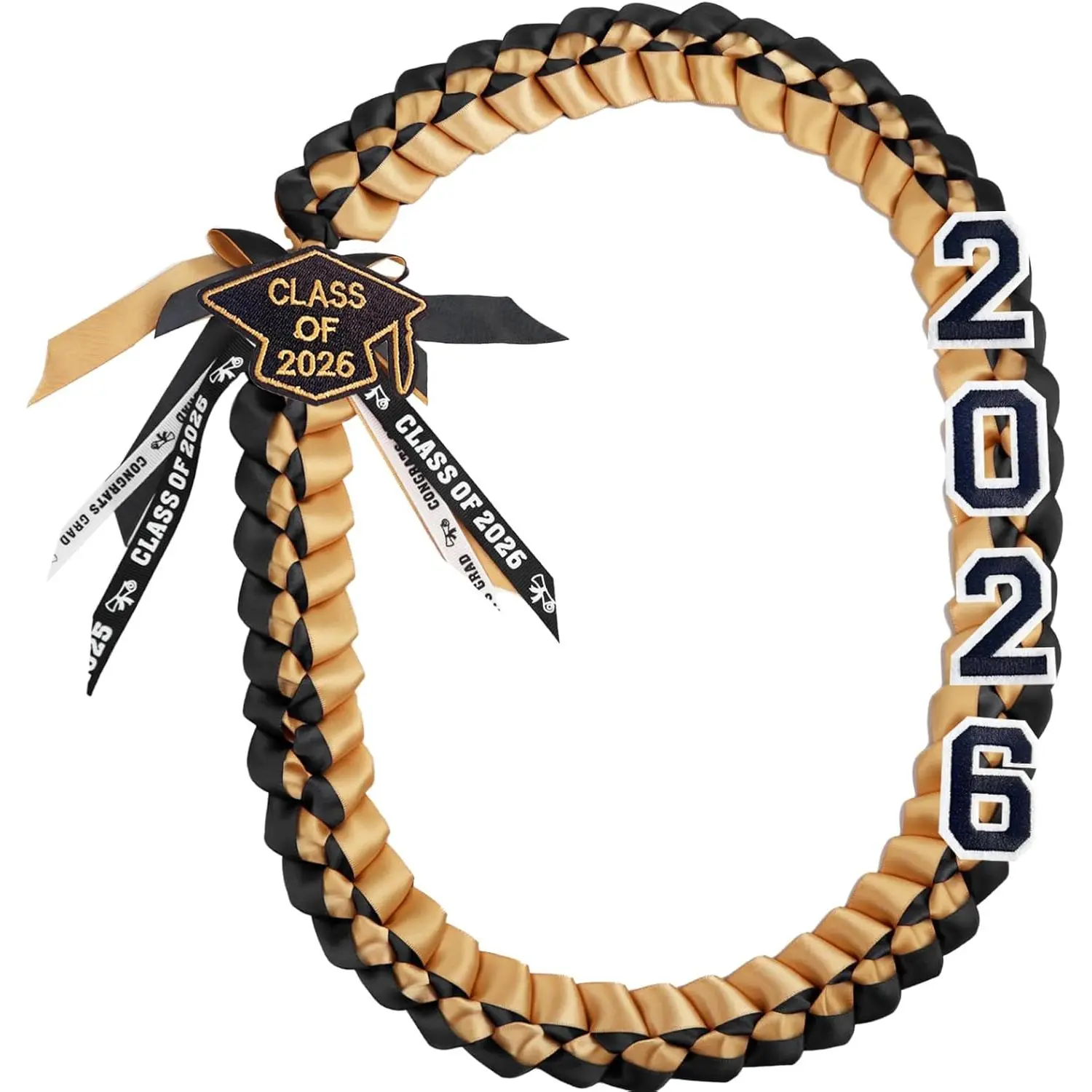 Class of 2026 Graduation Lei, Unisex Braided Ribbon Necklace, 48-Inch Polyester Accessories for Grad Party Decor, Ornaments, Synthetic, Ceremony, Graduation Ribbon Leis, 24 Inches Folded