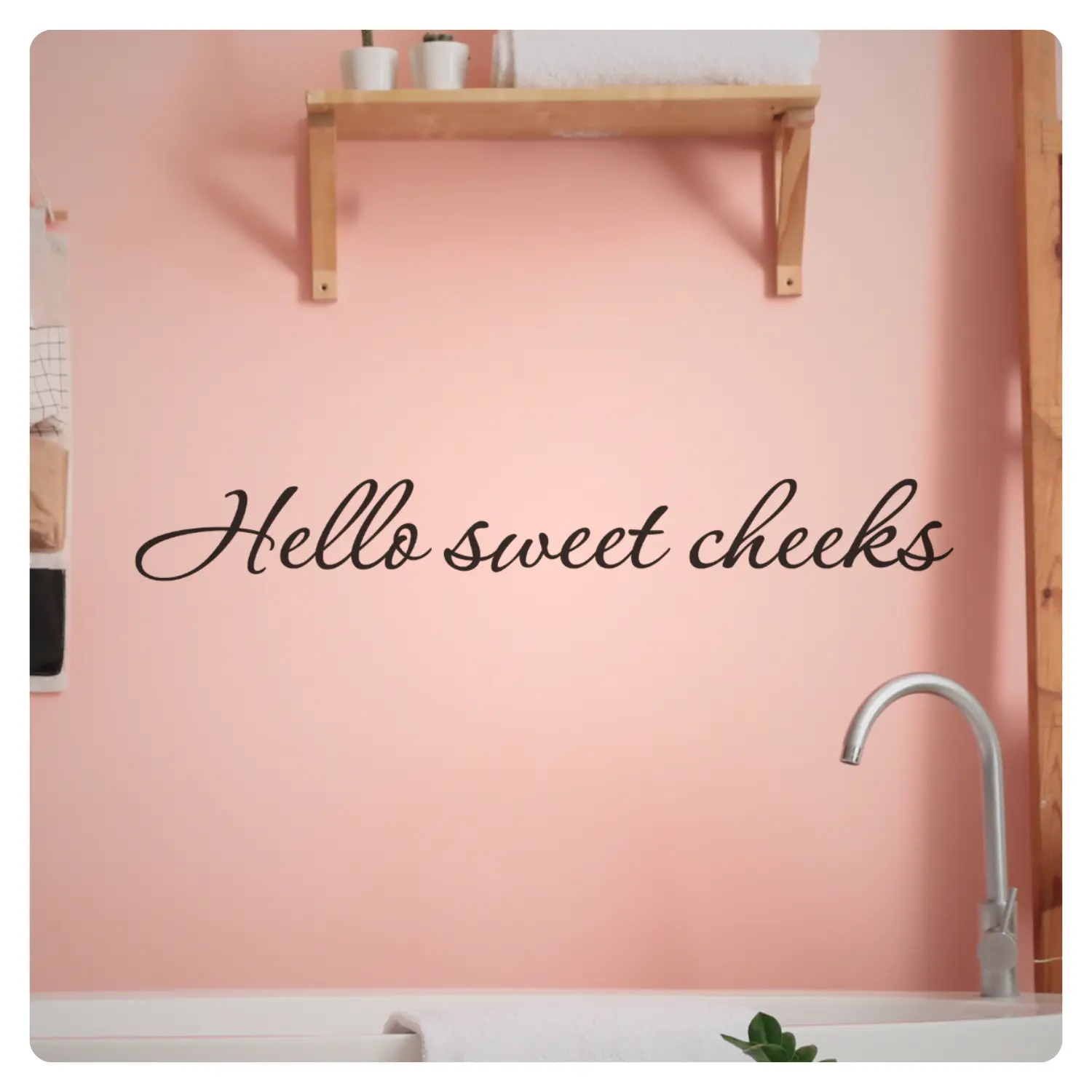 Removable Modern Flat Inspirational "Hello Sweet Cheeks" Quote Text Wall Decal - Easy-Remove Vinyl Sticker, Home Decor Gift for New Parents' Bedroom, Bathroom