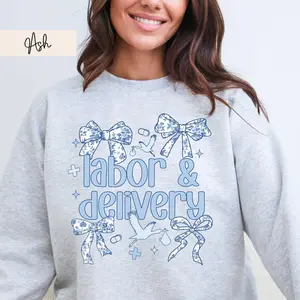 Blue Toile Labor and Delivery Nurse Short Sleeved T-SHIRT , Labor and Delivery Sweatshirt OR T-Shirt , Mother Baby Nurse , Ob Nurse L&D Cotton Fabric