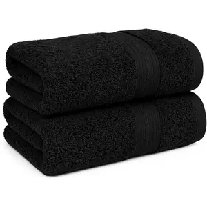 100% Cotton 600 GSM Hand Towels 18x28 Inches, Soft & Absorbent, Set of 2, Black