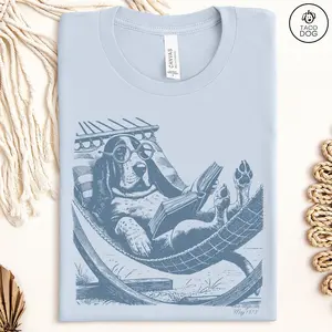 Basset Hound Vintage Dog Shirt, Funny Dog , Reading Dog TShirt, Summer Hammock, Basset Mom, Basset Dad, Basset Hammock