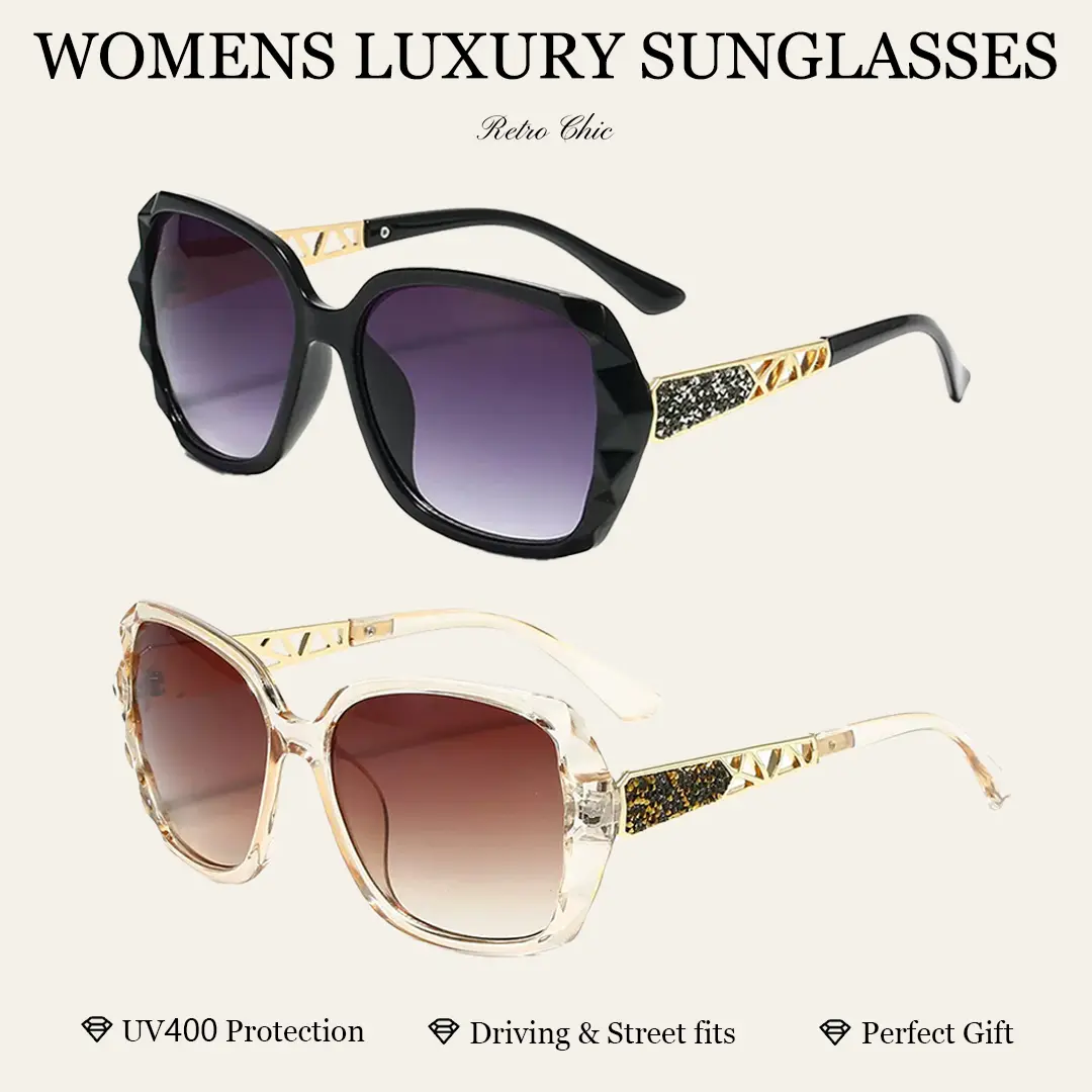 Women's Vintage Oversized Sunglasses - Crystal Champagne Full Rim Frame, UV Blocking Polarized Shades for Daily Wear, Uv Blocking Sunglasses, Vintage Polarized Sunglasses