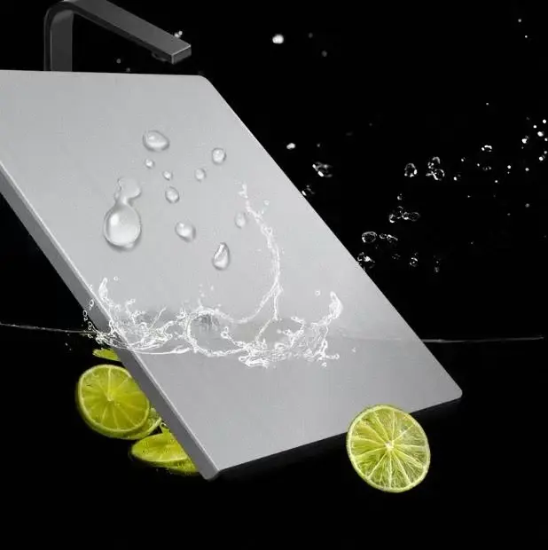 Stainless Steel Cutting Boards for Kitchen,304 Stainless Steel Chopping Boards with Lip and Non-slip silicone pad for Countertop Cutting Meats Fruits,Easy To Clean