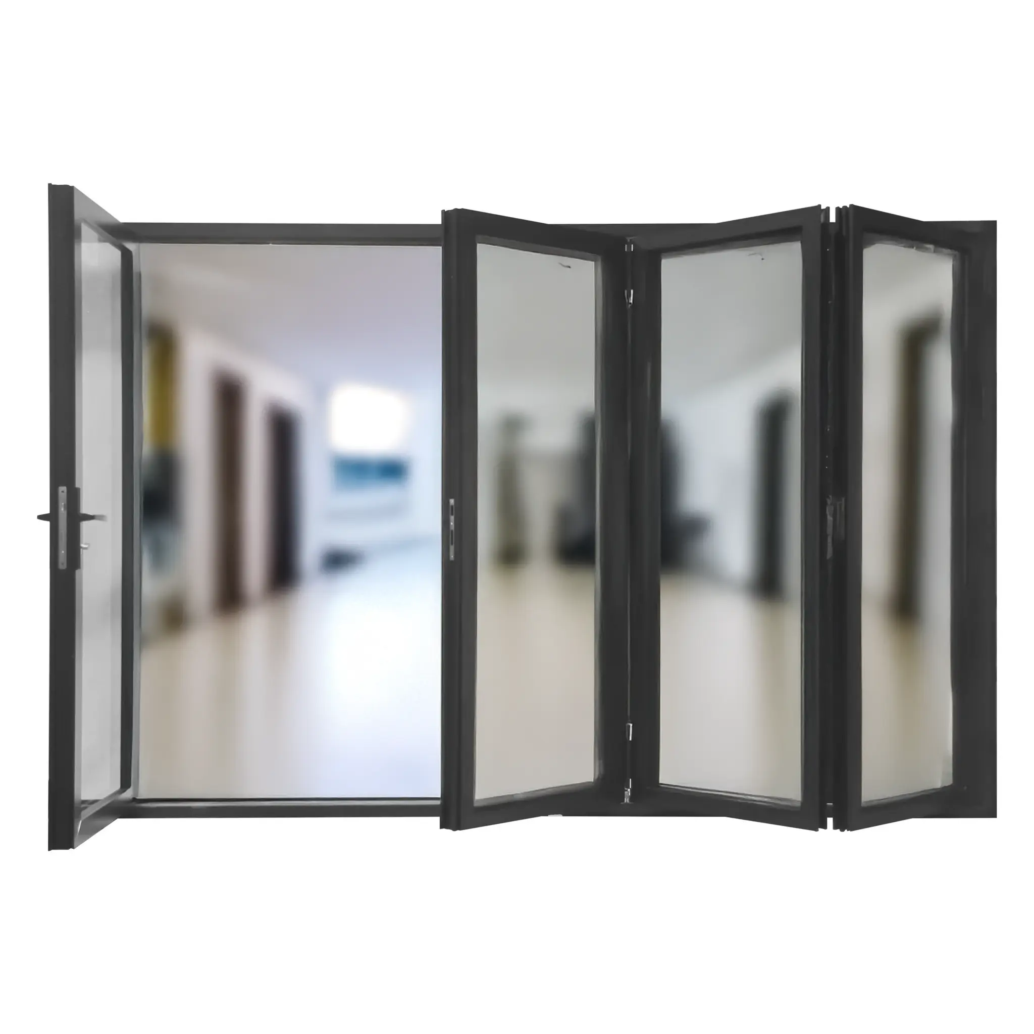 4 Panel,1R3L or 3R1L Folding Patio Door, Outswing, Folded Out, Aluminum