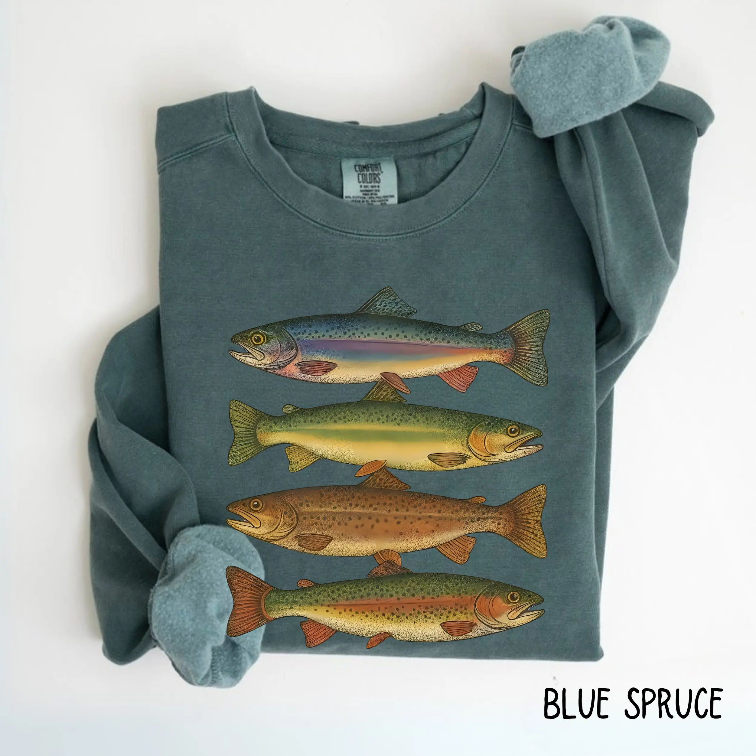 Comfort Colors Trout Fish Sweatshirt, Vintage Fish Sweatshirt, Retro Fishing Sweatshirt, Fishermen Rainbow Trout Fishing Graphic Sweatshirt, Fishing Lover Gift Gift For Women, Cotton Fabric