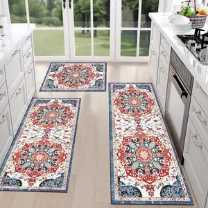 TECHVIDA Kitchen Rugs Sets 3 Piece with Runner Non Slip Kitchen Mats for Floor Washable Bohemian Runner Rug Kitchen Floor Mat Carpet for Hallway Laundry Room Door Office Sink