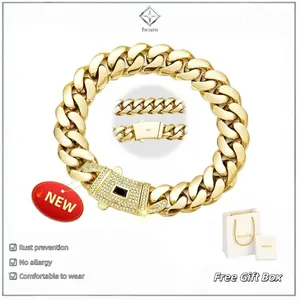 【New upgraded】14K gold-plated Cuban bracelet. The new electroplating process and classic white gemstone setting design are stunning.. Miami Cuban bracelet combines tradition and fashion. The best gift for him/her. 6mm~14mm 7.5/8.5 inches are available.