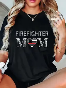 100% Cotton Firefighter Mom Mother Support the Thin Red Line Flag Son T-Shirt