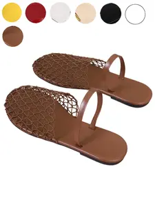 Summer New Breathable Mesh Flat Sandals, Eyelet Slippers, Casual Versatile Women's Shoes, Comfortable and Stylish