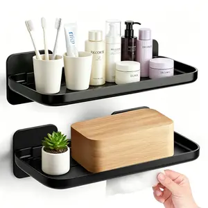 2 Pack Adhesive Floating Shelves No Drill Small Floating Shelf for Wall Storage Damage-Free Wall Mounted Organizer for Bathroom, Kitchen, Bedroom & Office