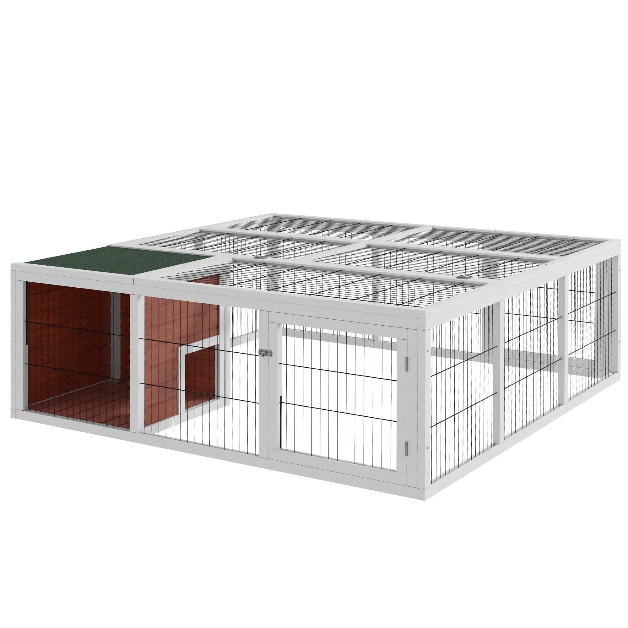 PawHut 64" Outdoor Rabbit Hutch Playpen, Wooden Tortoise House Habitat, Bunny Cage with Run and Enclosed Cover Indoor
