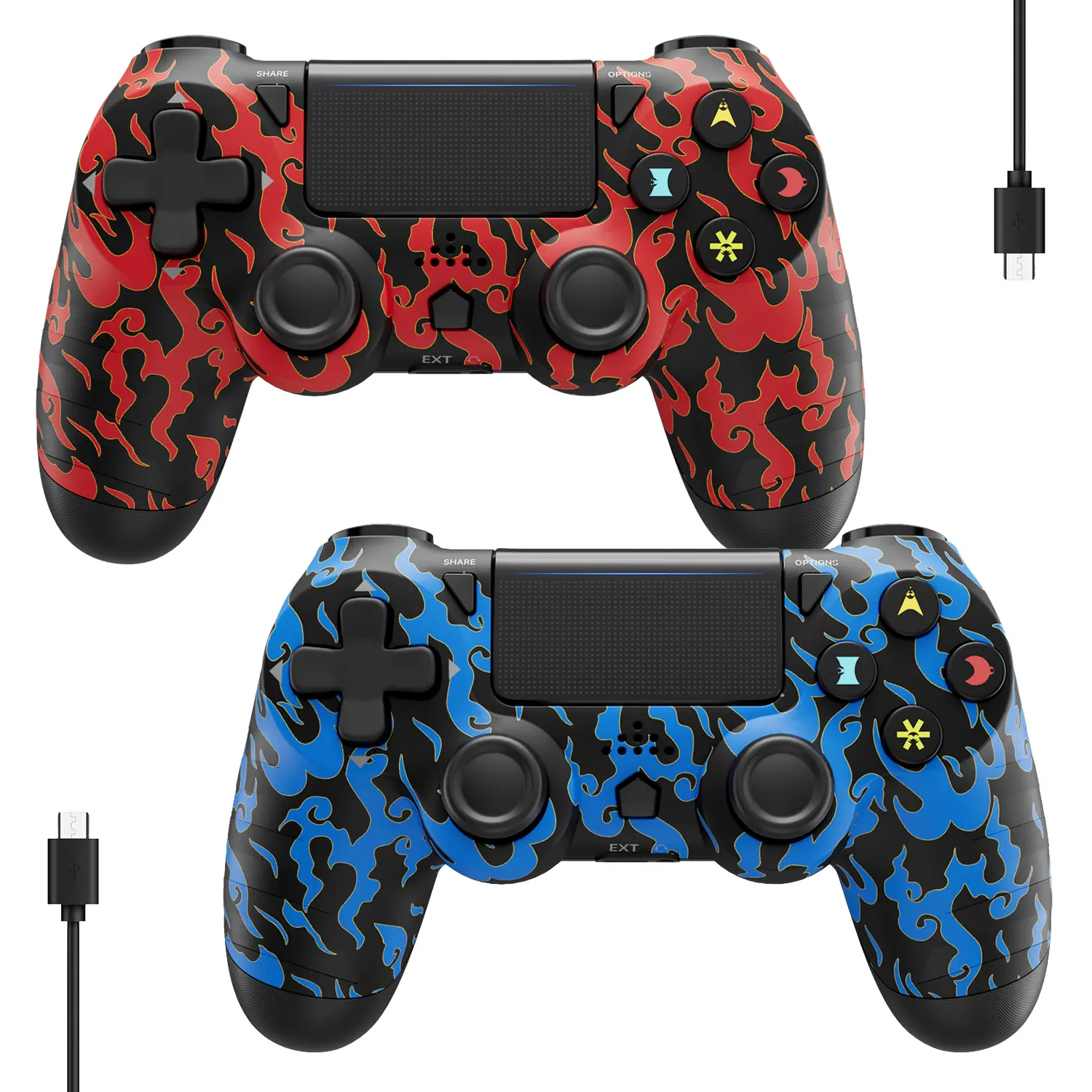 2 Pack ISHAKO Wireless Game Controller for PS4/PS3/PC/Android/iOS, With Double Vibration, Motion sensing, Touchpad, Speaker, Type C, PS414 Totem