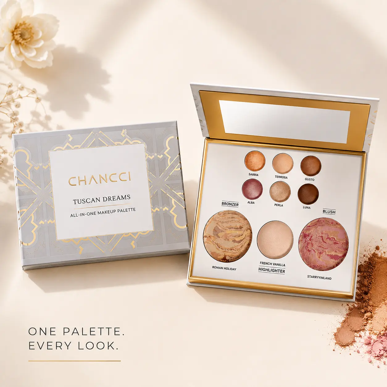 Tuscan Dreams 6-Pan Multi-Face Palette - Eyeshadow, Bronzer, Blush, Highlighter With Mirror (Pansexual Flag Themed) she glame yeshadow quad