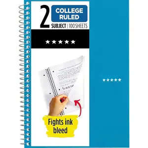 Small Spiral Notebook, 2 Subject, College Ruled Paper, 9-1/2" x 6", 100 Sheets, Teal Blue (06180AA4)