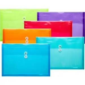 Plastic Legal Size Envelopes with String Tie Closure, 1-1/4" Expansion, Side Load, Clear File Folders Poly Project Paper Documents Organizer for Office School Home (Assorted Colors - 6 P)