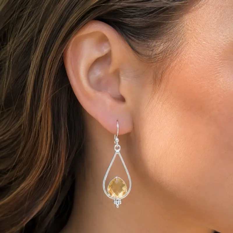 Citrine Gemstone .925 Sterling Silver Teardrop Earrings, Semiprecious Stone Jewelry Accessory