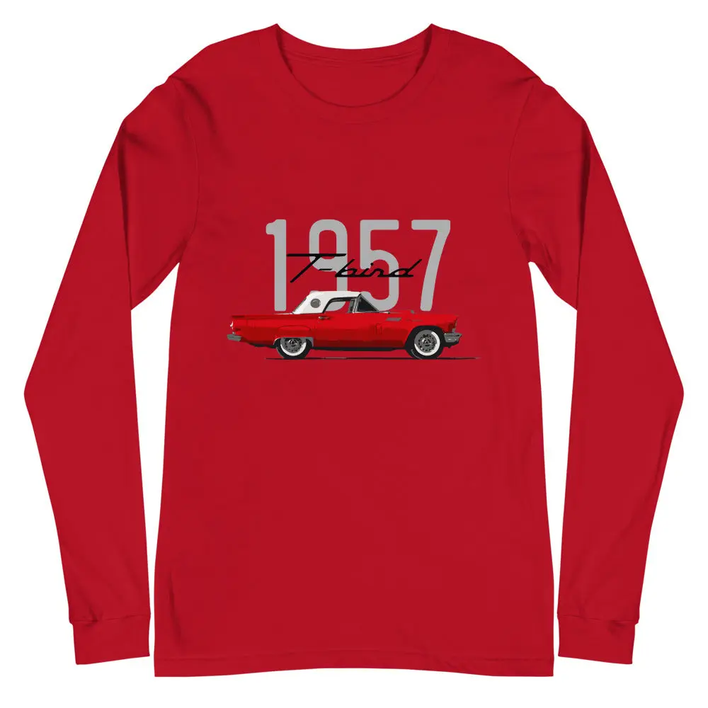 1957 Thunderbird Flame Red T-Bird Hardtop Antique Classic Car American Automotive Nostalgia Long Sleeve Tee