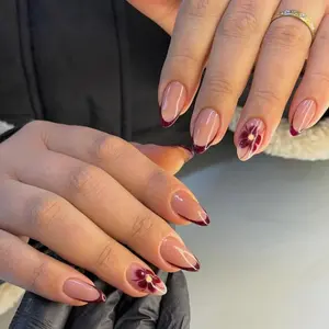 24pcs Long Almond Shape Floral French Tip Nail Art, Elegant High-End False Nails, Easy Wear Manicure Set, Flower Design Nails, French Tips Nails