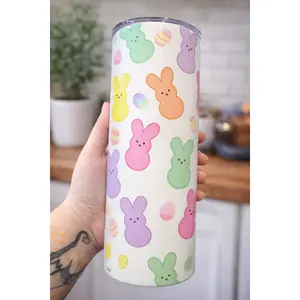 Easter Bunny Tumbler | 20oz Pastel Peep Cup | Spring Stainless Steel Tumbler with Straw | Cute Bunny Drinkware