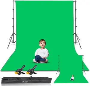 EMART Photo Video Studio 8.5 X 10Ft Green Screen Backdrop Stand Kit, Photography Background Support System with 10 X12Ft 100% Cotton Muslin Chromakey Backdrop