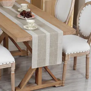Farmhouse Braided Striped Table Runner Rustic Embroidery Coffee Table for Decorations Weddings Brown 13x72inch