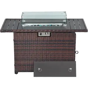 Third choice 44" Propane Fire Pit, Steel Gas Fire Feature Table,Glass Rock, Rain Cover and Tempered Glass Wind Guard for Outside Garden Backyard Deck Patio