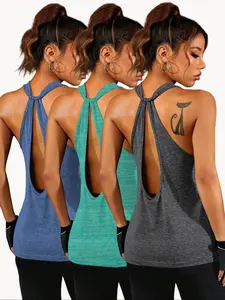 Women's Solid Color Sports Tank Top, Fitness Top, Casual Breathable Comfortable Sleeveless Top for Yoga Gym Workout, Ladies Sportswear for Summer