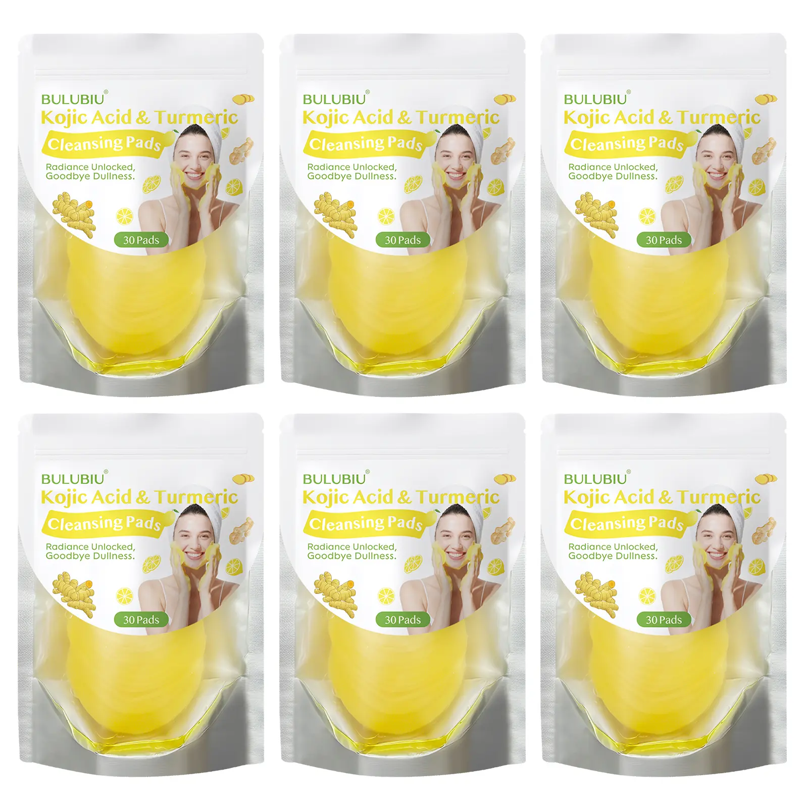 6-Pack Turmeric Kojic Acid Cleansing Pads Cleansing, Exfoliating, Daily Care, For Men and Women