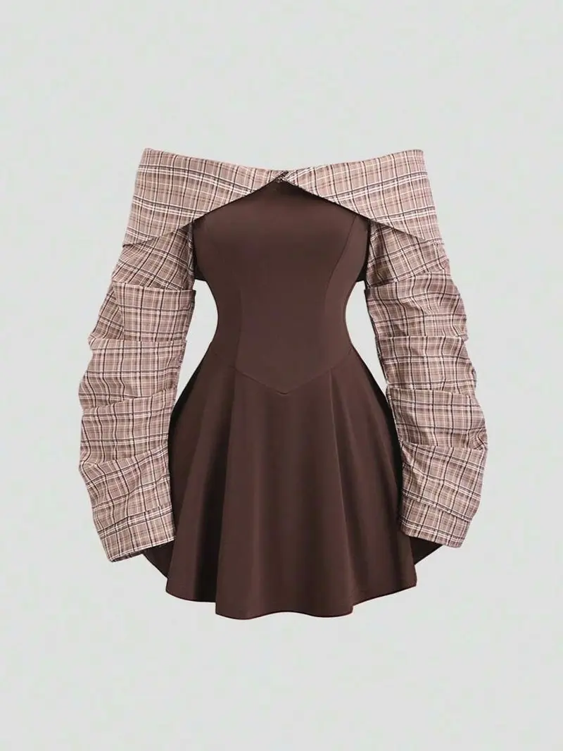 Off the shoulder brown mini dress - TikTok Shop
